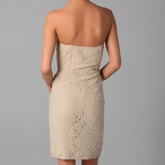 Neiman Marcus XS Strapless Lace Mini Dress Nude - Picture 12 of 13